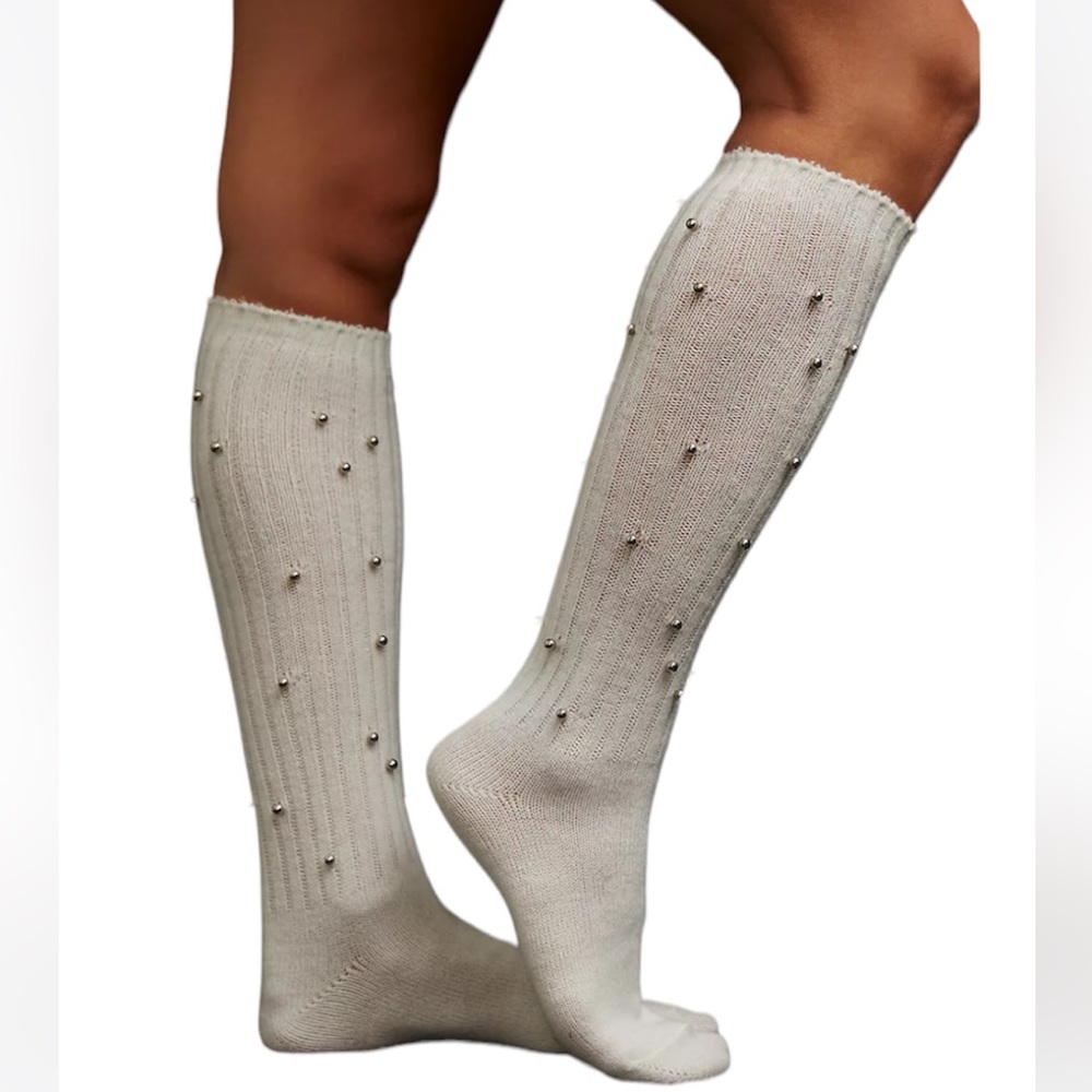 New ANTHTOPOLOGIE Knee-High Pearl Socks Cream Knit One Size Womens